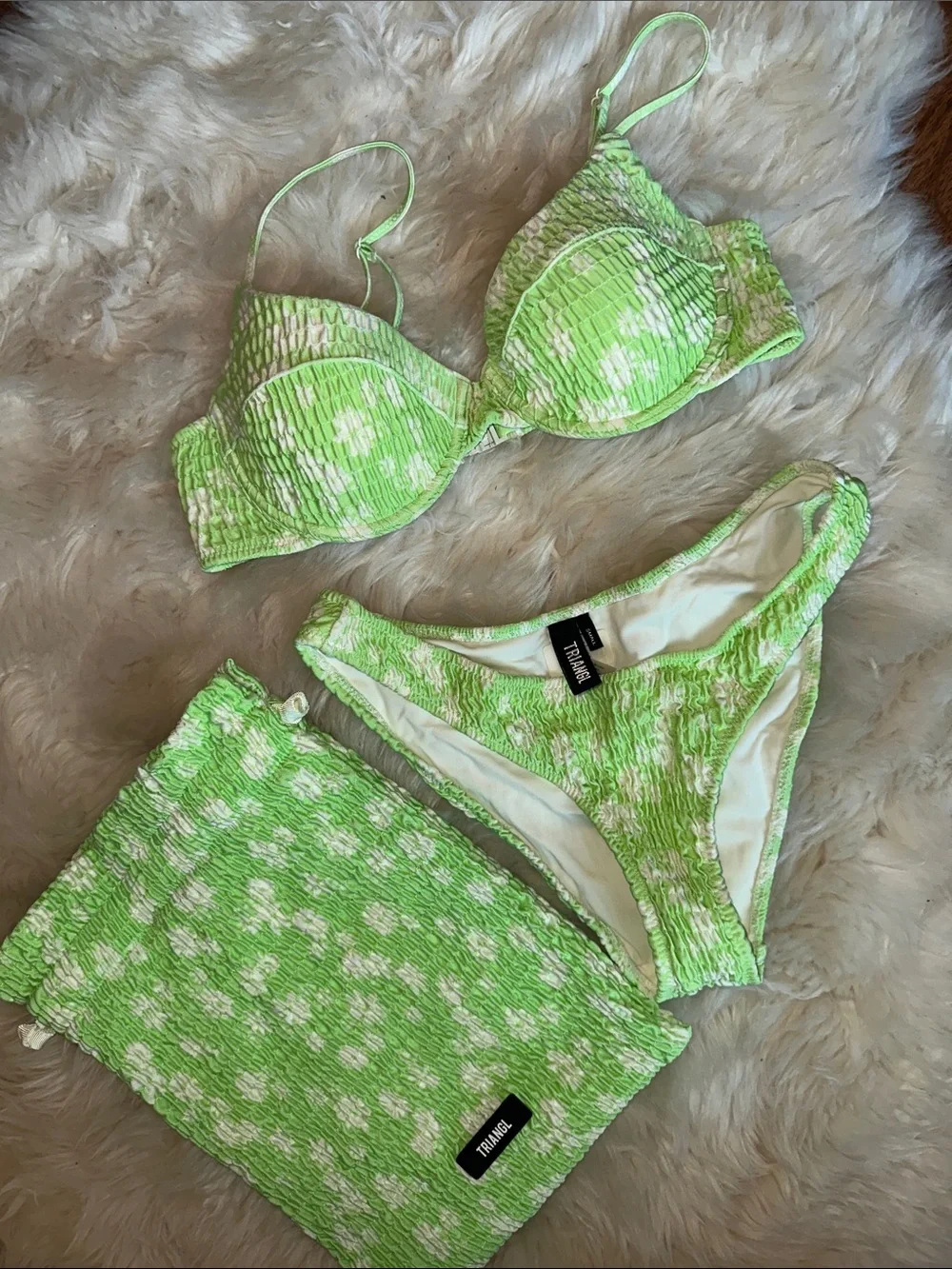 triangl swimwear Neon Lime Green Textured Bikini Set